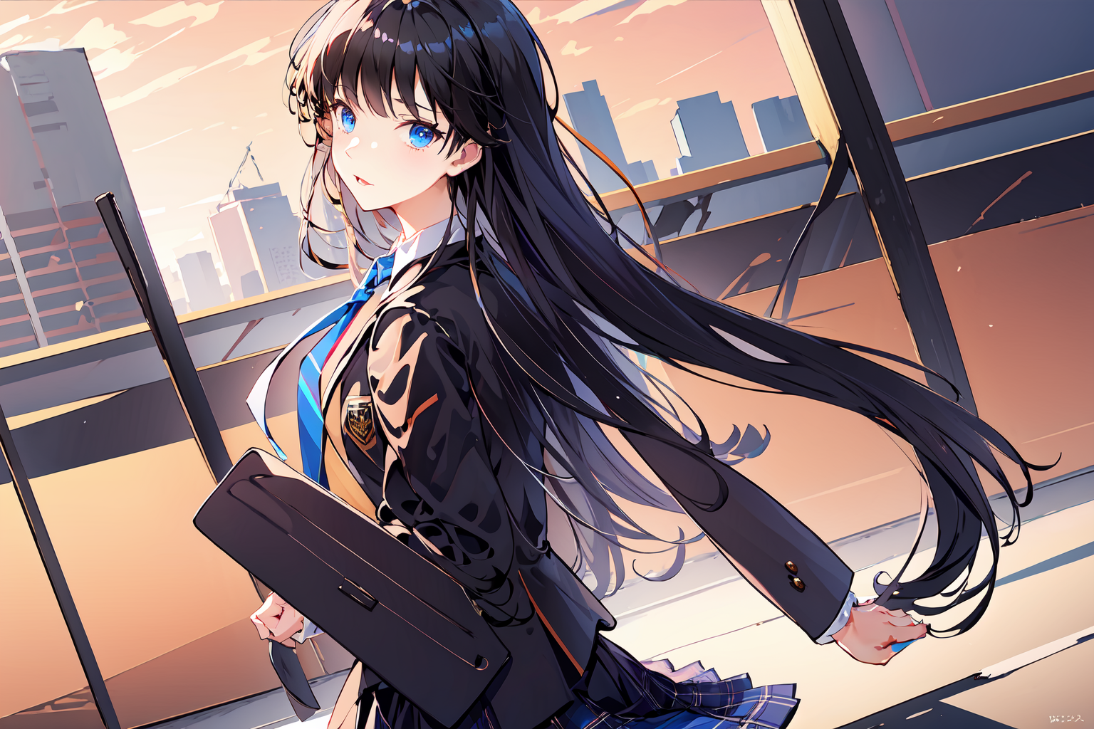 18317-3210218962-(masterpiece_1.2), best quality,PIXIV,_1girl, long hair, solo, school uniform, black hair, necktie, bangs, jacket, dutch angle,.png